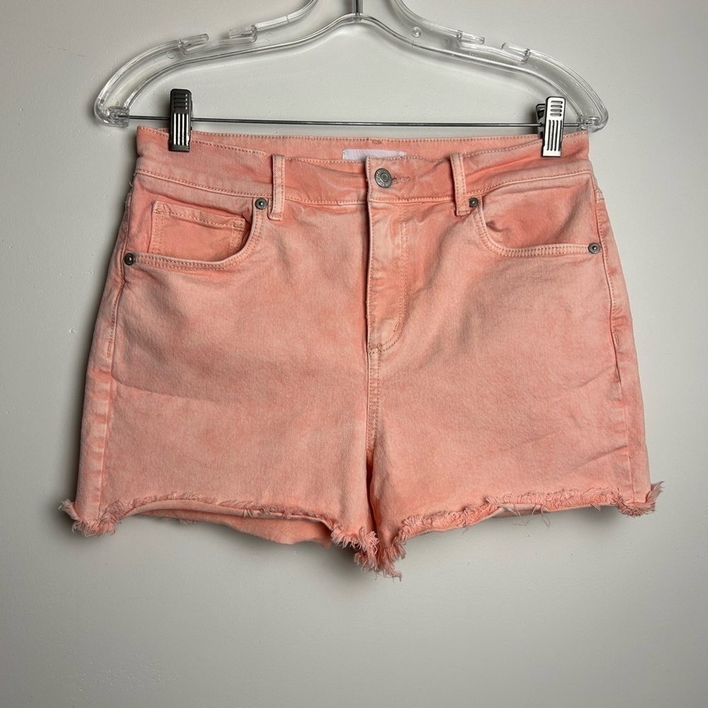 Loft Minimalist Neutral Sustainable Mini Jean Shorts Peach Pink Color Size 26-2